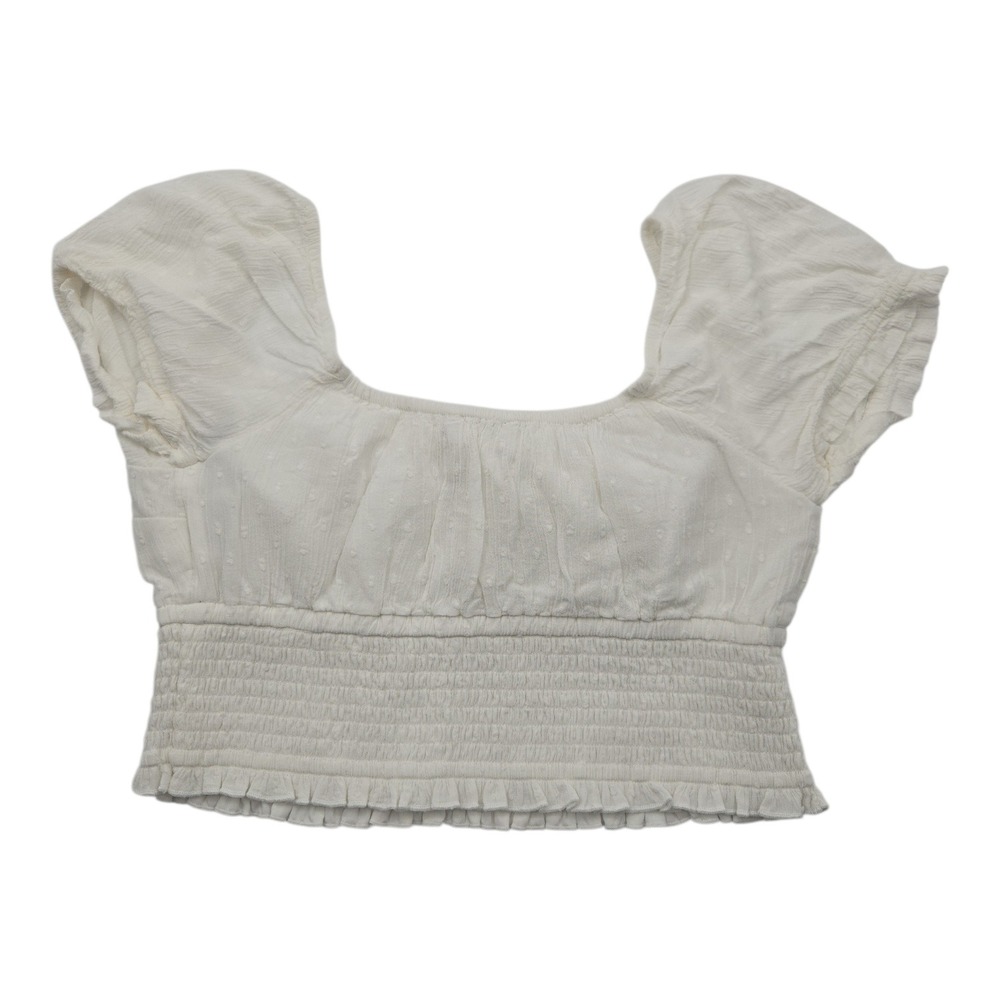 Hollister White Swiss Dot Smocked Crop Top Short Puff Sleeve Square Neck Medium